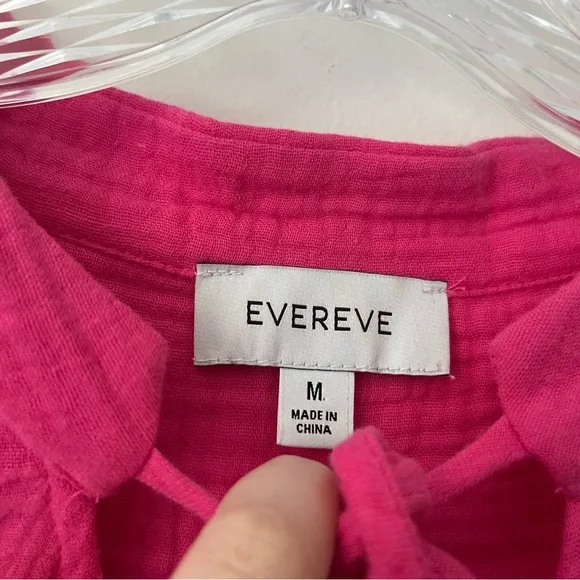 Evereve Eleanor Peasant Slubbed Cotton Gauze Smocked V Neck Blouse Pink Medium - Picture 5 of 9